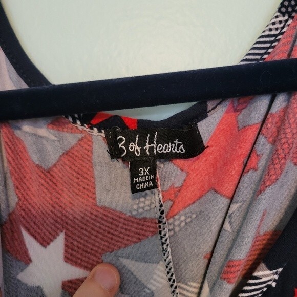 8 of Hearts Star Print Patriotic American Dress Size 3X - Picture 4 of 5